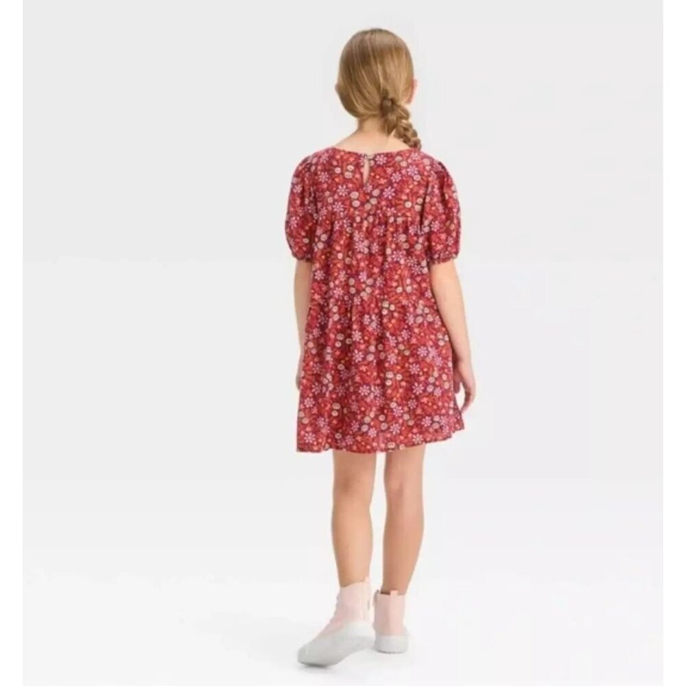 Cat & Jack Girl's Burgundy Floral Printed Dress - Size XL (14), NWT - Picture 2 of 9